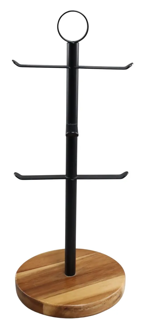 Black Metal & Wood Mug Tree