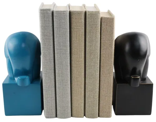 Bronze & Blue Elephant Bookend Set