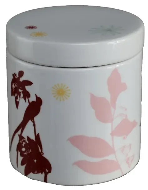Short White Canister With Pastel Flowers