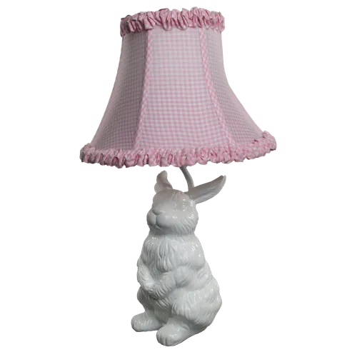 White Bunny Rabbit Table Lamp With Pink Gingham Shade
