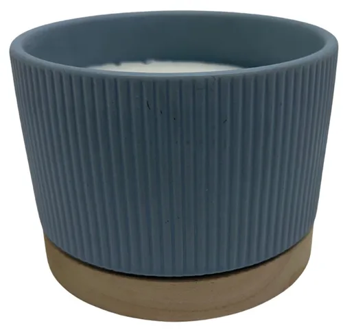 Blue Ceramic & Wood Candle