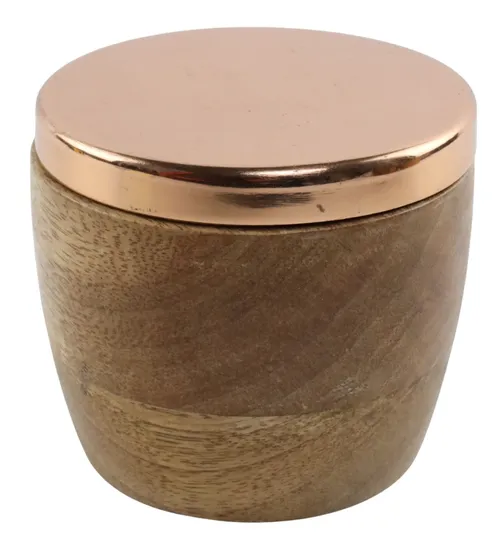 Round Wood Box With Copper Lid