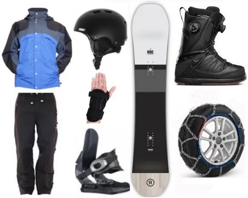 Adult Elite Snow Board, Boots, Jacket and Pants with Snow Chains Package (ABE9)