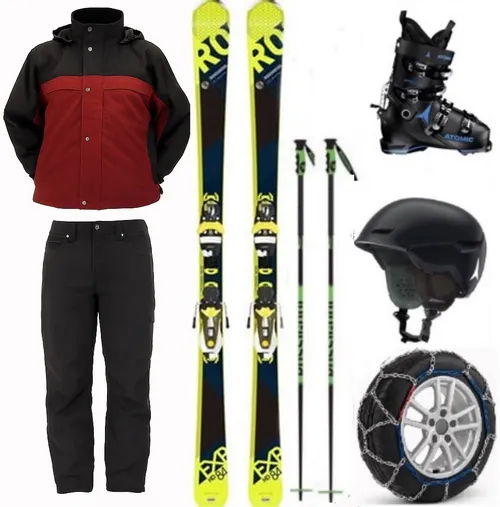 Adult Premium Skis, Boots, Poles, Jacket and Pants with Snow Chains Package (ASP9)