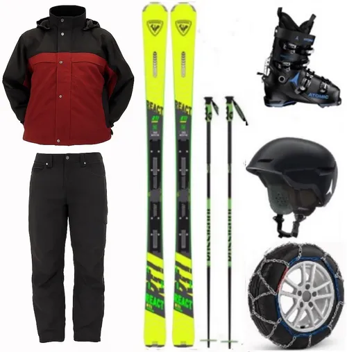 Adult Elite Skis, Boots, Poles, Jacket and Pants with Snow Chains Package (ASE9)