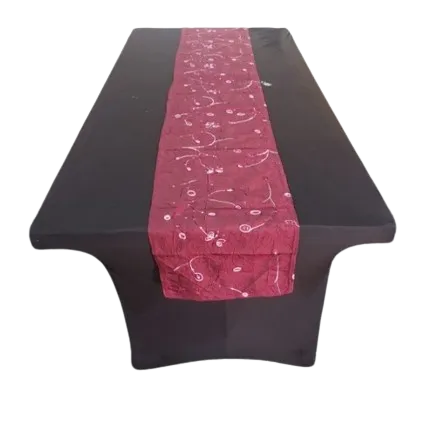 Table Runner - Maroon Embroided Taffeta 
