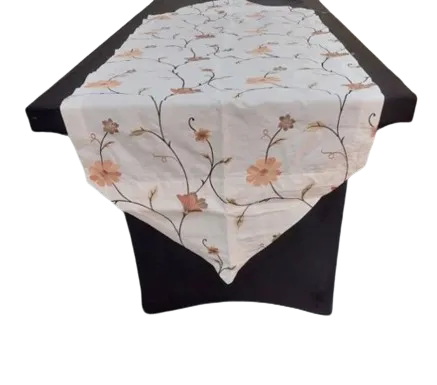 Table Runners - White Embroided Taffeta 