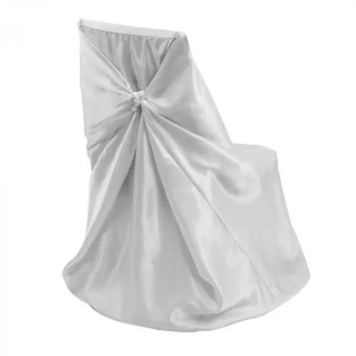 Satin Chair Cover-Slip Over Tie Back - White