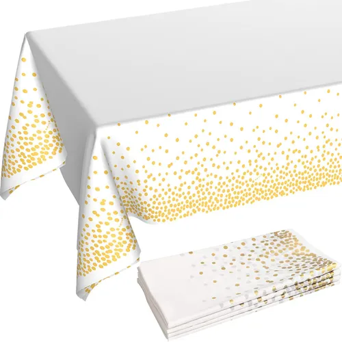 Gold and white plastic tablecloth 