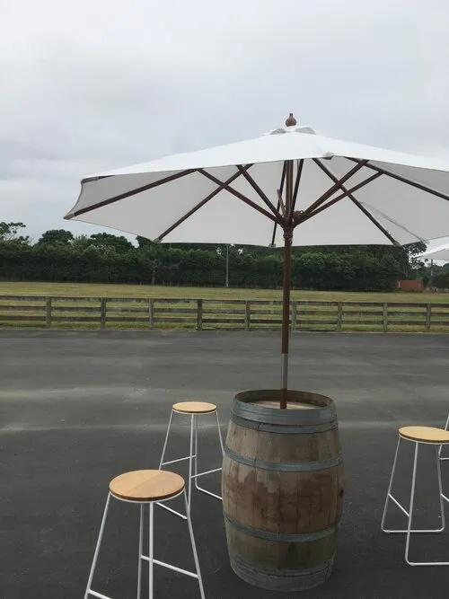 Outdoor Umbrella in Wine Barrel