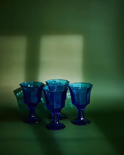 Faceted Blue Wine Glass