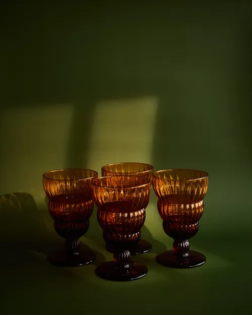 Ribbed Amber Goblet