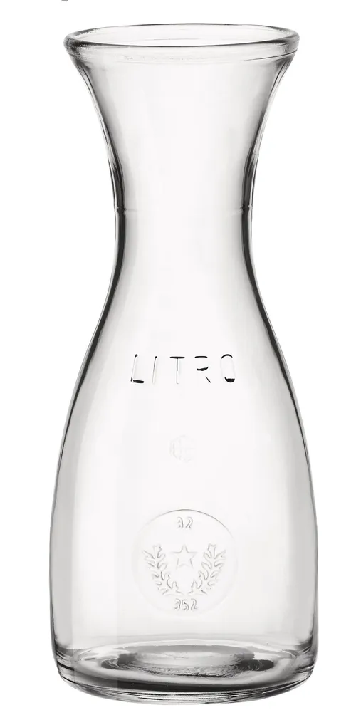 large wide-mouth glass carafe