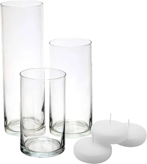 Glass Cylinder Vase with Natural Wax Floating Candle set of 3