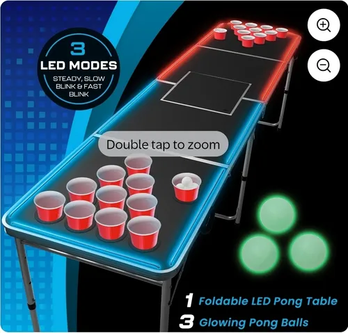 LED Pong Table, Portable Party Game Set