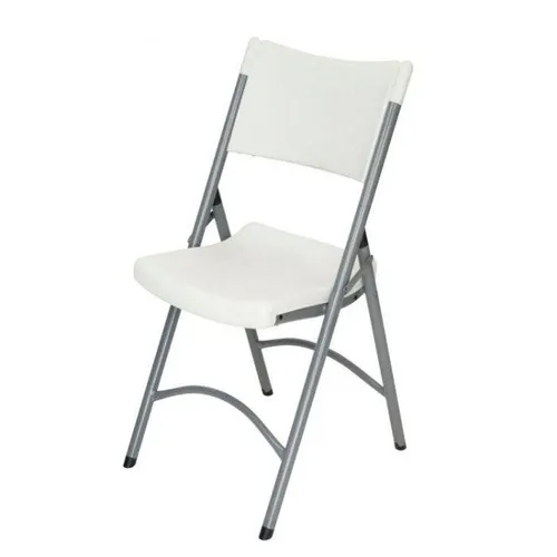 TitanPRO™ Blow Molded White Plastic Folding Chair with Gray Frame