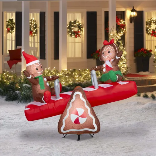 4.7 ft Animated Gingerbread Couple Teeter Totter Christmas Airblown Yard Inflatable