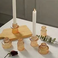 Amber ribbed taper candle holder