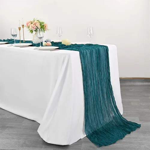 Runner - teal cheesecloth