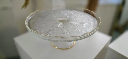Glass Cake stand with gold trim