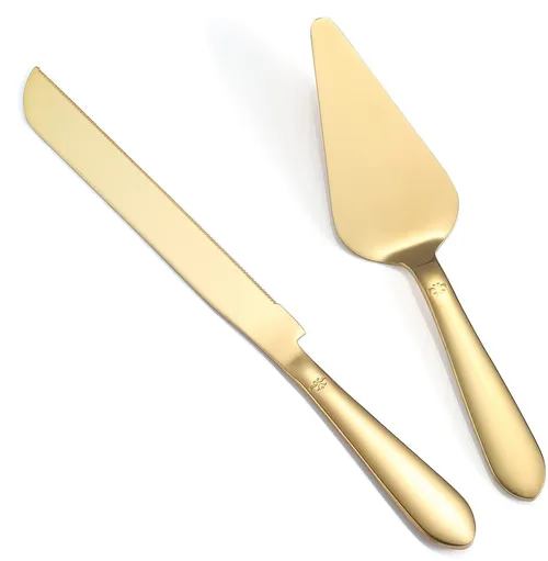 Gold cake server and knife