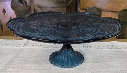 Blue glass cake stand - 12 in