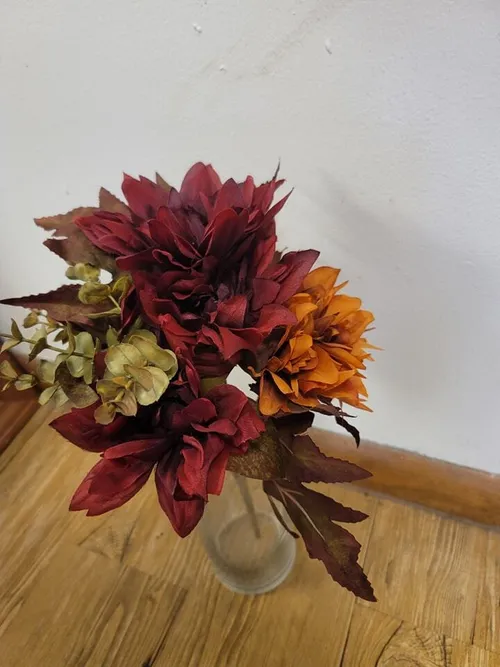 Burgundy & Orange Dahlia & Maple