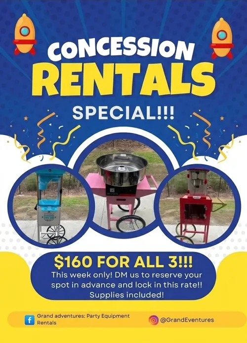 3 Concessions Bundle: Cotton Candy, Snow Cone & Popcorn Carts