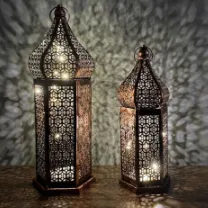 Oriental golden lantern medium - with lights