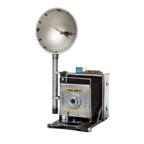 Grey vintage camera with flash