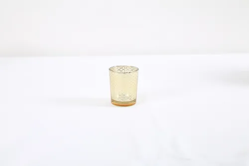 Candle jar with gold check pattern and lights