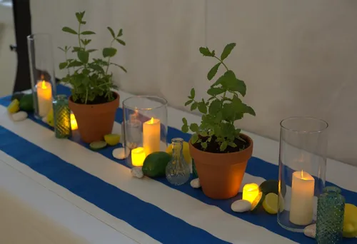 Blue and white striped table runner 2.45x0.55m