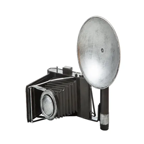 Black vintage camera with flash