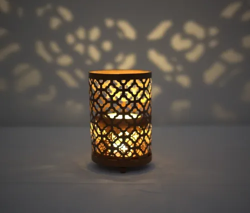 Vintage brown candle jar with lights