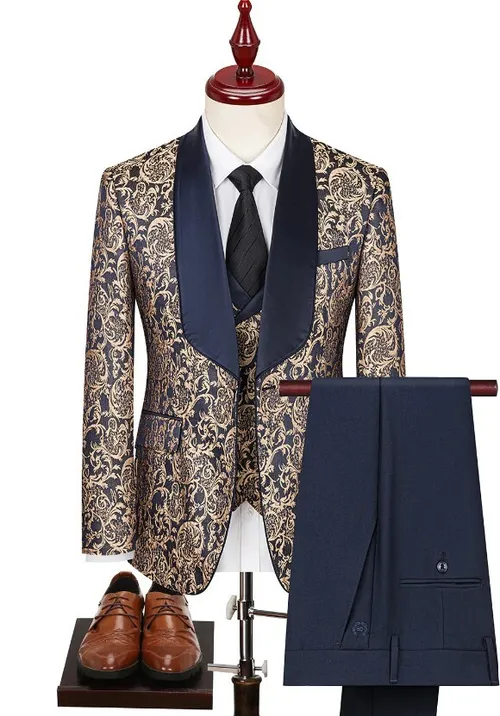 Gold 3 Piece Shawl Lapel Men's Suits