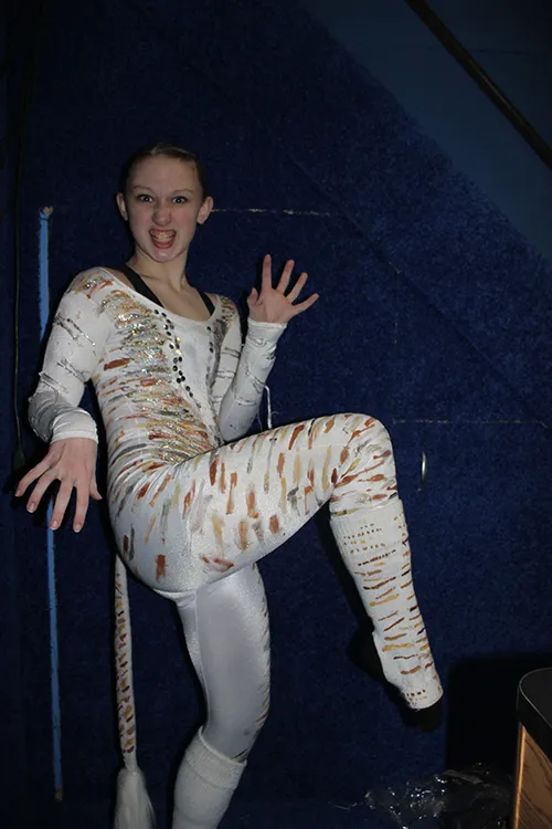 White Cat Unitard w/ Tan & Brown Sparkly Stripes - LC/SA