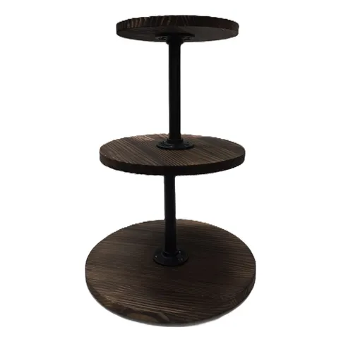 Pipe & Dark Wood Tiered Dessert Stand
