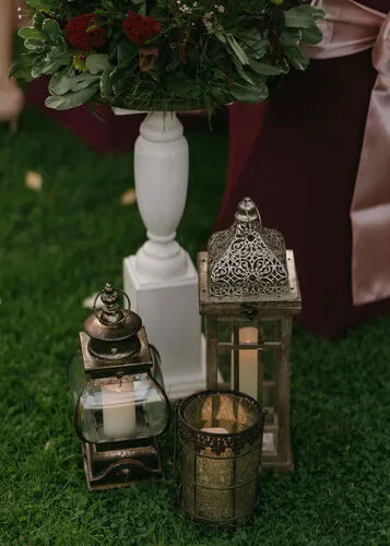 Large Wood & Silver Top Lantern