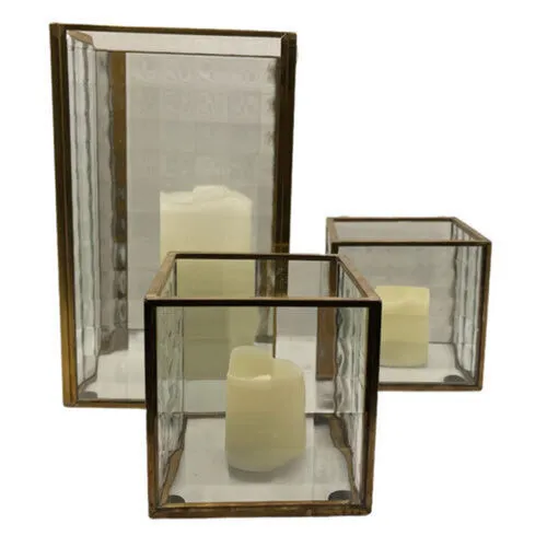 Gold Frame (Real Flame) Trio Square Hurricane Bundle 