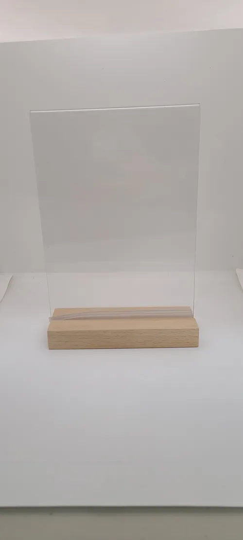 Clear Acrylic & light wood Table number holder