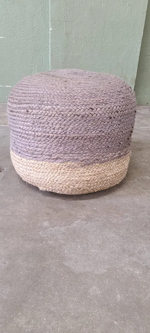 Gray and Tan Soft Round Ottoman