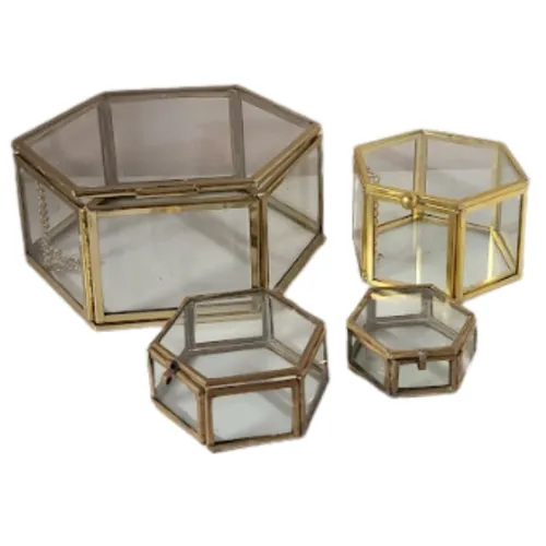 Assorted Gold & Glass Hexagon Containers