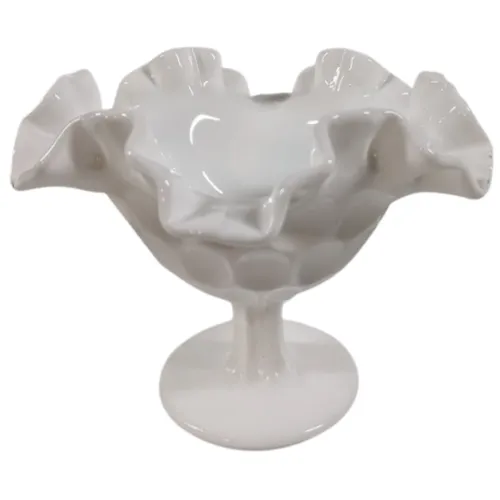 Wavy Milk Glass Short Vase