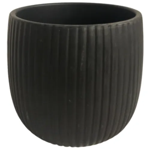Black Ridged Ceramic Pot