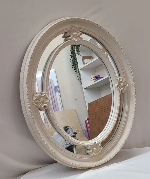 Ornate White Oval Framed Mirror