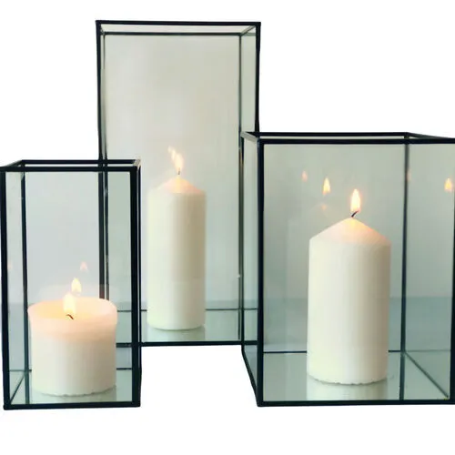 Black Frame (Real Flame) Trio Square Hurricane Bundle