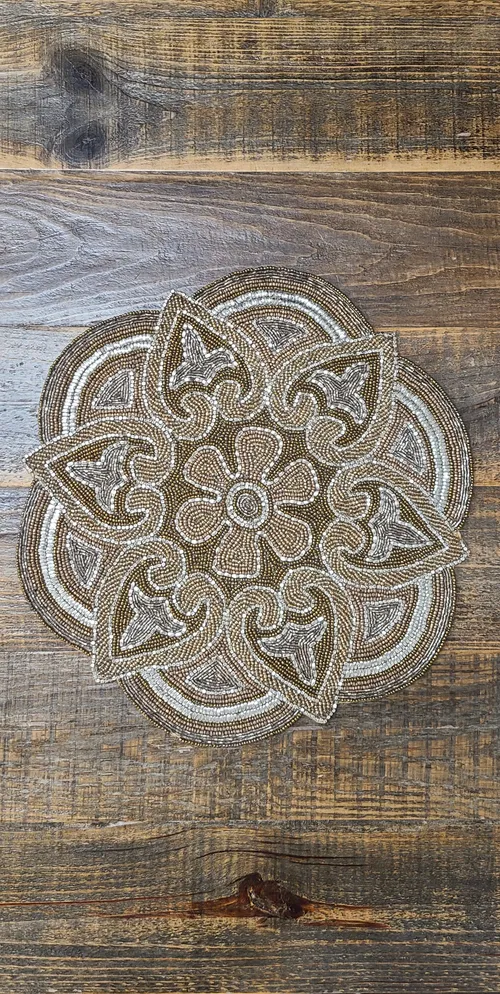 Tan & Silver Flower Round Placemat