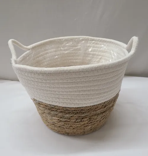 Half White & Wicker Basket Planter