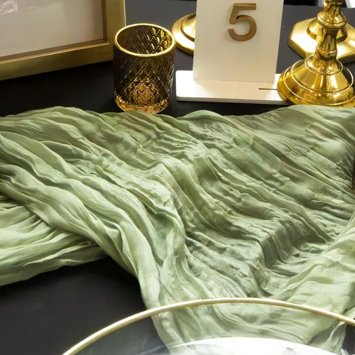 Olive Green Cheesecloth Table Runner