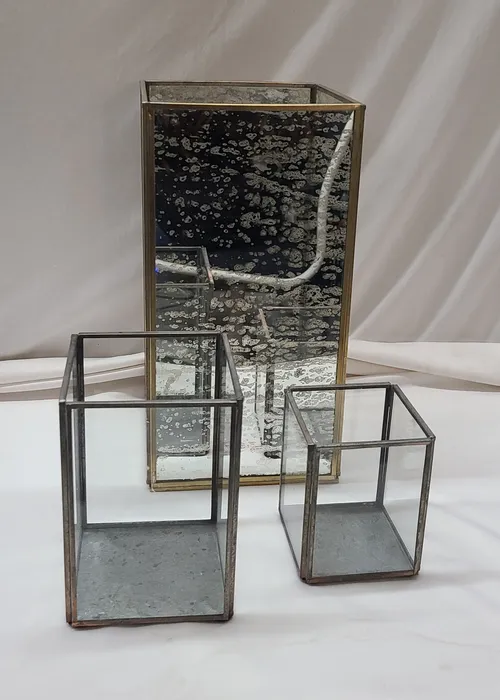 Mercury & Brass   (Real Flame) Frame Trio Square Hurricane